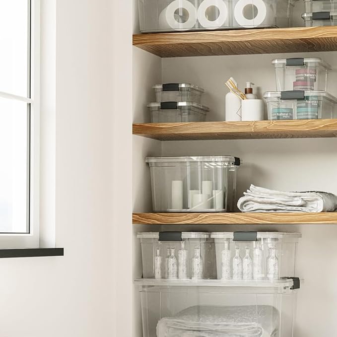 Superio Clear Storage Box with Lid 36 Quart Plastic Container Bins for Organizing Stackable Crates BPA Free Non Toxic Odor Free Organizers for Home Office School and Dorm