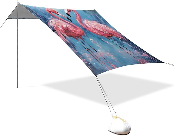 ALAZA Two Pink Flamingo Beach Tent Sun Shelter Portable Canopy Sunshade for Outdoor Camping Picnics Backyard Fun 10x9 ft