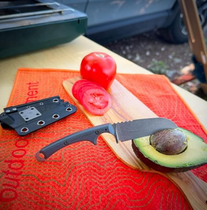 Slicer Feather - Fixed Blade Camp Kitchen Survival Knife with built-in Firestarter for Camping Hunting Outdoor Adventure and Culinary Needs - Full Tang VG10 Blade G10 Scales Loud Whistle Knife Sh