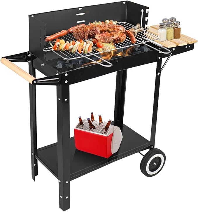 Charcoal Grills Outdoor BBQ Grill with Side Table Charcoal Grill with Wheels for Outdoor Grilling/Tabletop Cooking