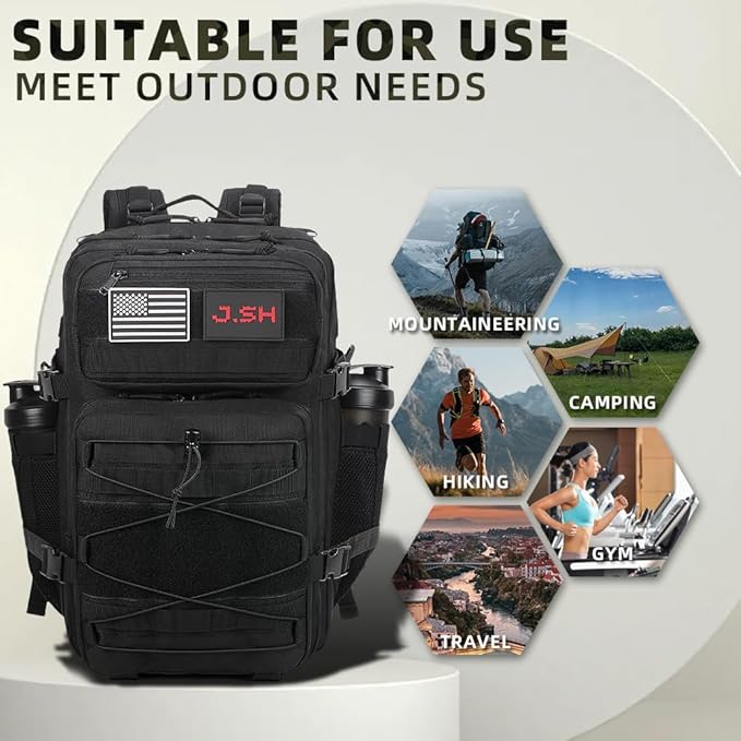 J.SH 45L Large Military Tactical Backpack for Men EDC MOLLE Backpack 900D Oxford Nylon 3-Day Assault Rucking Pack Heavy-Duty Tactical Gear for Outdoor HikingGym Rugged Survival&ampBug Out Bag-B