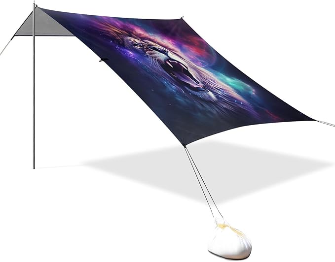 ALAZA Lion Howling Beach Tent Sun Shelter UPF50+ Protection Beach Shade Canopy w/ 4 Sandbags for Outdoor Camping Fishing Backyard Fun Picnic 10x9 ft