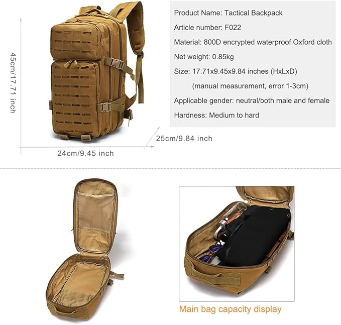 Military Tactical Backpack Large Army 3 Day Assault Pack Molle Bag Backpacks (Military Green)