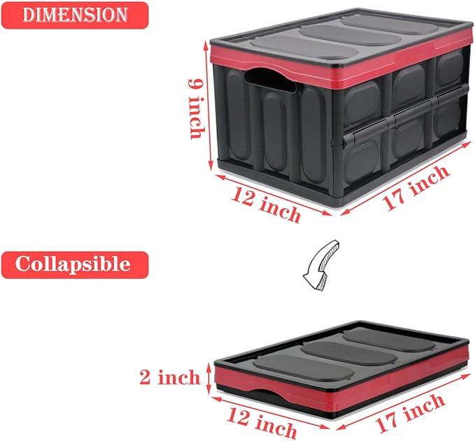 GUOZI 30 Liter Collapsible Storage Bin with Lid Durable Plastic Folding Storage Crate Stackable Storage Box Organizer Container for Keepsake Toy Photos Office Nursery Wardrobe Bookshelf etc.