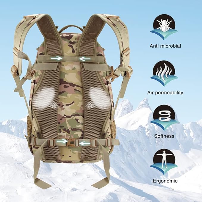 LIMHOO Tactical Backpack for Men Military Molle Bag Hiking Day Pack 27L Army Waterproof EDC Rucksack with USA Flag Patch (Cp Camo 2)
