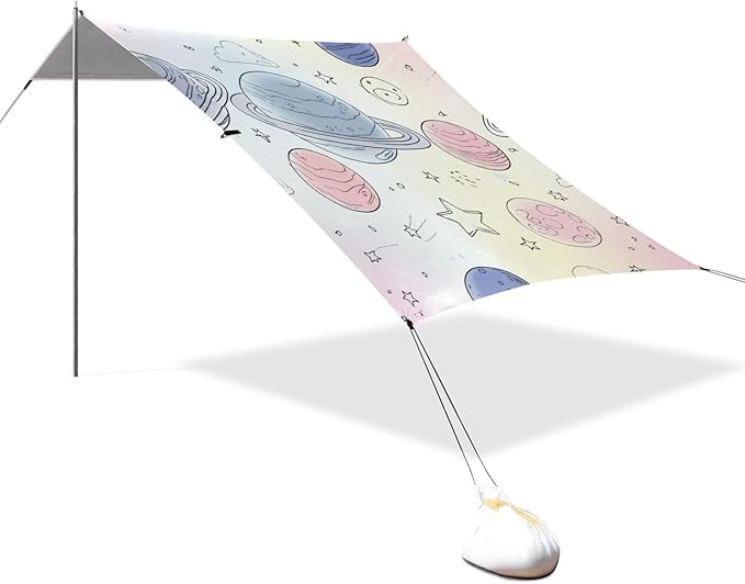 Beach Canopy with Windproof Ropes &amp Sandbags Beach Tent Sun Shade Sun Shelter for Camping Trips Fishing Backyard Fun or Picnics Planet