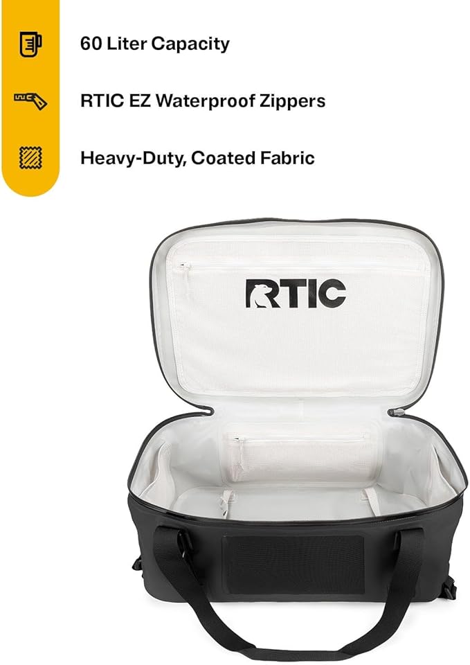 RTIC Ultra Dry Duffle Pack Waterproof Outdoor Backpack Floating Bags for Hiking Travel Camping Boating Backpacking 60L Black &amp Graphite