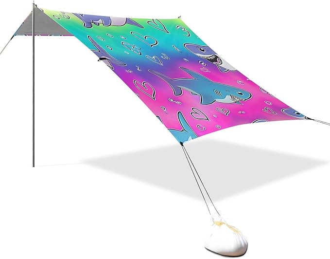 ALAZA Blue Shark Pattern Pattern Beach Tent Sun Shelter Portable Canopy Sunshade for Outdoor Camping Picnics Backyard Fun 10x9 ft