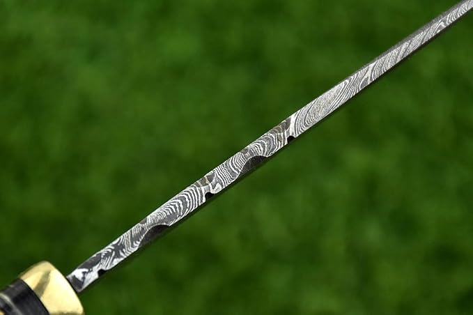 8-Inch Hand-Forged Damascus Steel Hunting Knife Fixed Blade Skinning Design with Leather Sheath Multicolor Wood Handle Brass Guard Twist Pattern Blade for Camping (Green)