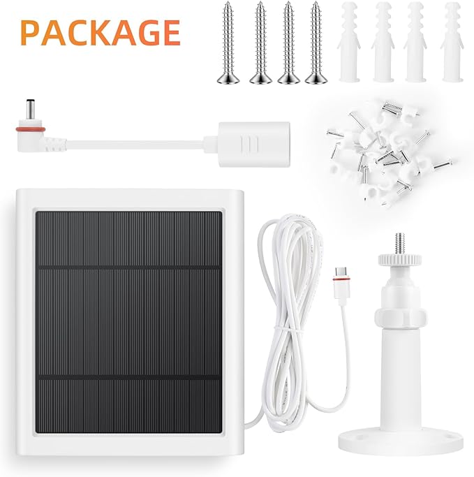 5 Pack IP65 Solar Panel for Rings Camera 4W Solar Charger Compatible with Rings Spotlight &ampAll-New Stick Up Outdoor Cam Battery 10ft Long Cable with USB-C to Barrel Plug Adapter