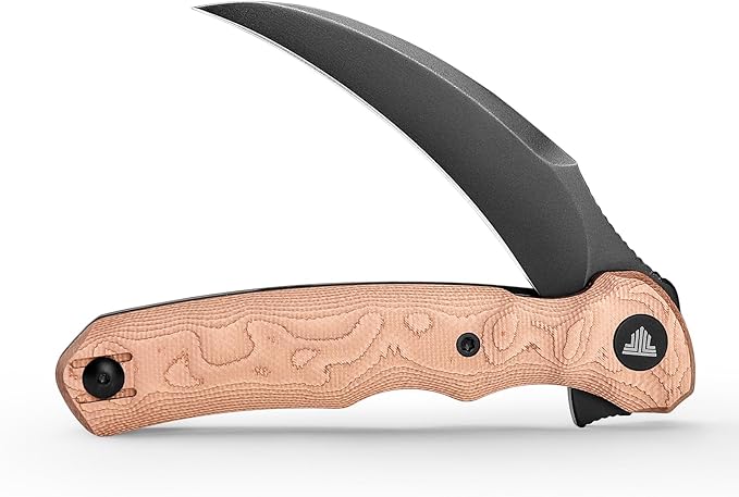 TRIVISA EDC Pocket Pikal Knife for Men Hawkbill Folding Flipper Knife with Clip3.34 14C28N Steel BladeCopper Foil HandleOutdoor Camping Lacerta-CU