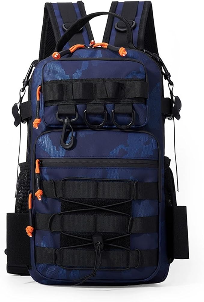 Fishing Backpack With Rod Holder Men's Shoulder Molle Bag Multifunctional Large Capacity for Hiking Travel Fishing(Blue)