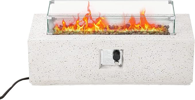 HOMPUS Outdoor Propane Fire Pit 50000 BTU 42-inch x 17-inch Rectangle Concrete Gas Fire Table Outside Smokeless Firepit Furniture with Wind GuradLava Rocks and Rain Cover for GardenDeckBackyard
