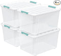 4-Pack 85 Quart Plastic Storage Bin Stackable and Nestable Storage Boxes with White Lids and Secure Latching Buckles Large Storage Container