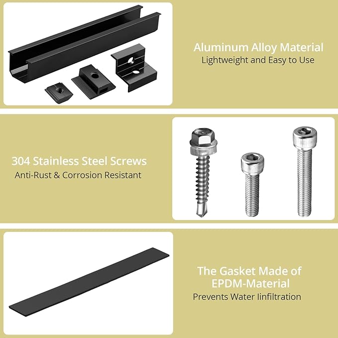 Anbte 6Pcs Solar Panel Mounting Brackets Aluminium 7.87 Solar Panel Mounting Rail &amp 30mm/35mm End Clamp &amp Mid Clamp Solar Panel Mounting Kit for Metal Roof Tin Roof Flat Roof Sheet Roof