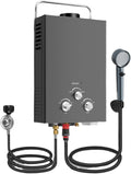 6L Portable Natural Gas 1.58GPM Instant Hot Shower for Camping/RV 40K BTU Tankless Water Heater(Black)