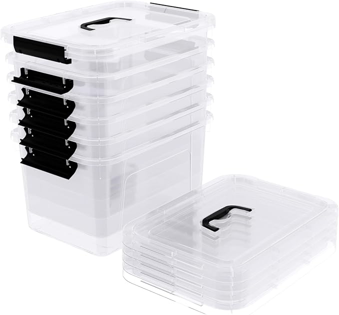 12 Quarts Clear Latch Storage Bins with Lid Clear Plastic Storage Latching Box with Handle 6 Packs