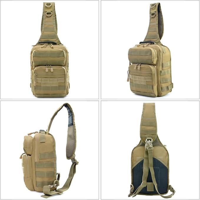 Outdoor Tactical Sling Bag Pack Military Sport Shoulder Sling Backpack EDC Molle Assault Bag for Every Day Carry (Mud)