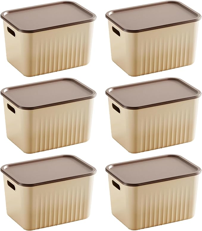 6 Pack Plastic Storage Bins Containers with Lids Sensory Bin with Handle  Craft Snacks Storage Organizing Container for Home Office and School Supplies Stackable Durable Multi-Purpose Box/Bin