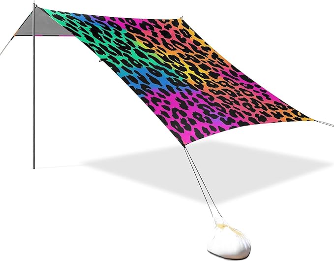 ALAZA Neon Leopard Skin Print Beach Tent Sun Shelter Portable Canopy Sunshade for Outdoor Camping Picnics Backyard Fun 10x9 ft