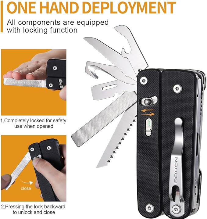 ROXON Flex Titan S805G Multi tool with full size scissors Modular Design and Customizable Tool (Replaceable knife and accessory) 16 tools for Outdoor &amp Camping