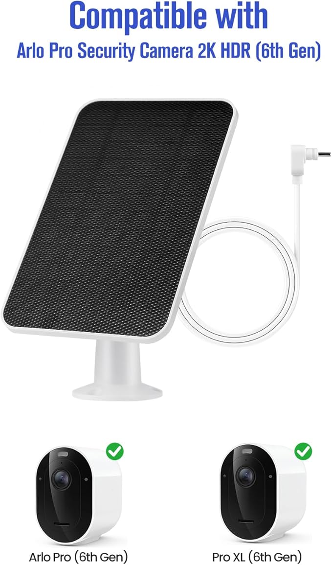 Solar Panel Charger Compatible with Arlo Pro 6/6 XL Built-in Battery Solar Panel for Arlo Pro Security Camera 2K HDR (6th Gen 2025 Release) IP65 Weatherproof USB-C Plug 9.8ft Charge Cable 3 Pack
