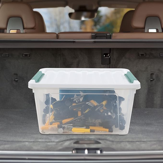35 L Clear Large Storage Box Plastic Storage Bins Set of 4