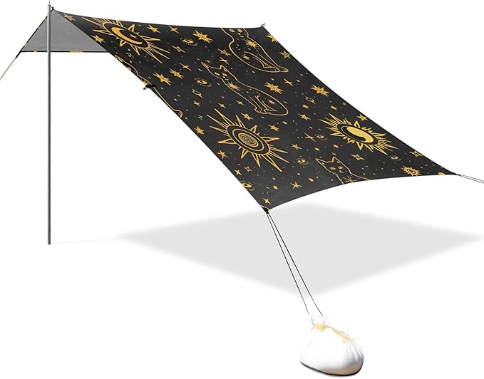 ALAZA Golden Edged Cat Pattern Beach Tent Sun Shelter Portable Canopy Sunshade for Outdoor Camping Picnics Backyard Fun 10x9 ft