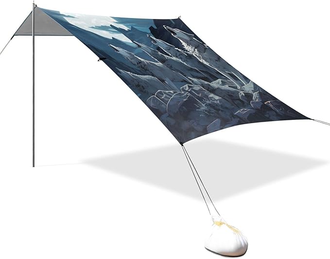 ALAZA Flock of Wolves Moon Night Beach Tent Sun Shelter Portable Canopy Sunshade for Outdoor Camping Picnics Backyard Fun 10x9 ft