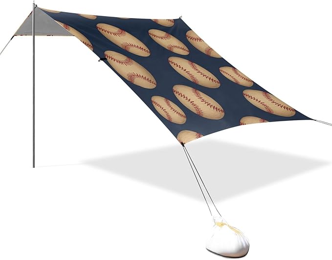 xigua Baseball Beach Tent Sun Shelter with Carrying Bag - Silver Coated Oxford Fabric Beach Canopy for Beach Camping Fishing - Includes Windproof Ropes Sandbags &amp Stakes