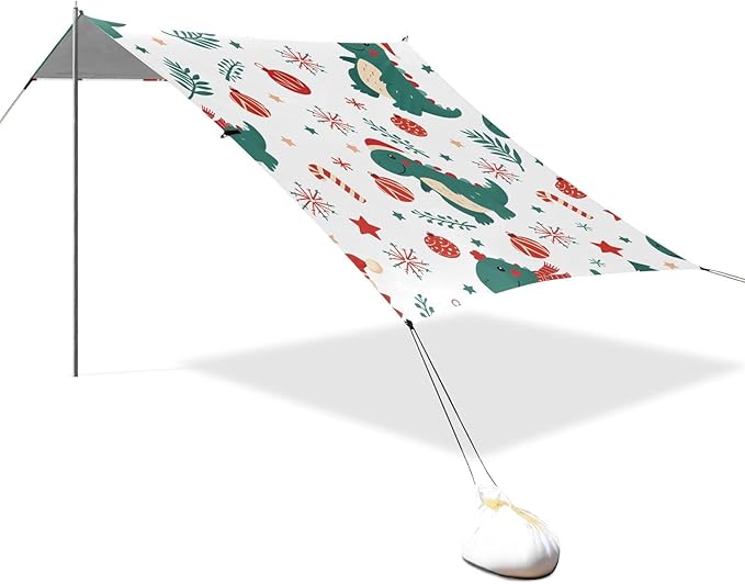 ALAZA Dinosaur Christmas Pattern Beach Tent Sun Shelter Portable Canopy Sunshade for Outdoor Camping Picnics Backyard Fun 10x9 ft