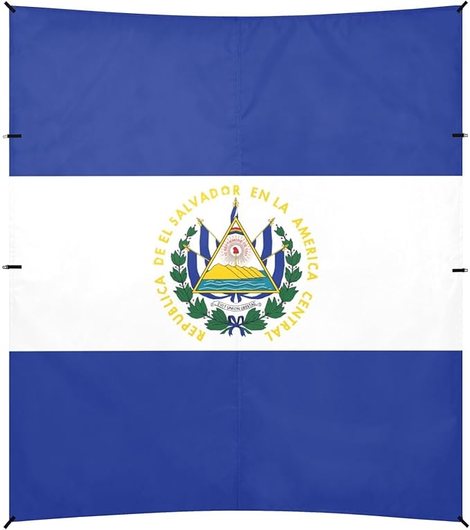 El Salvador Flag Beach Cabana UPF50+ Protection Water-Resistant Shade Sun Shelter with Sturdy Poles Sandbags and Shovel for Family Trips Picnics &amp Camping