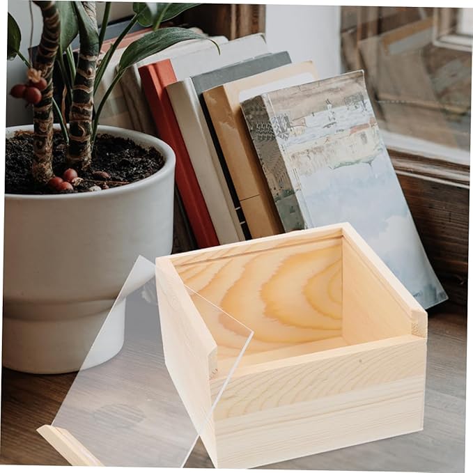 2Pcs Acrylic Storage Box Slide Lid Organizing Wood Container for Home Office and Craft Supplies
