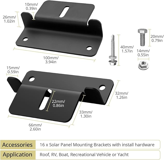 Anbte 16PCS Solar Panel Mounting Z Brackets Aluminum Solar Panel Mounting Bracket 304 Stainless Steel Screws Stable Rust - Resistant Easy Install for Roof RV Boat Yacht Black