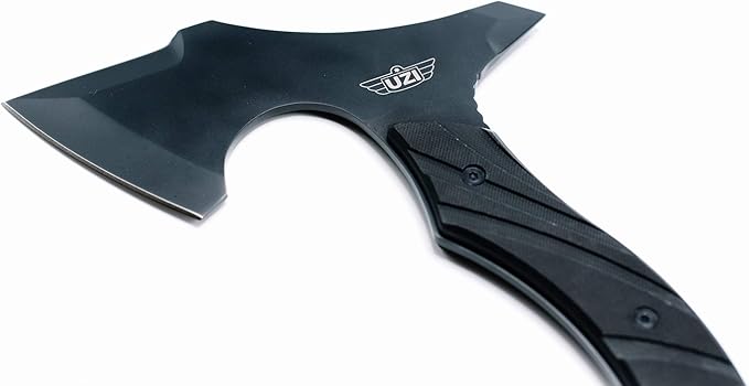Uzi UZK-Axe-2 Masada Axe with 7-Inch Blade Reinforced Striker Tip Full Tang G10 Handle Tactical Throwing Chopping Axe for Outdoor Hiking Camping Black Stainless Steel Double Edged