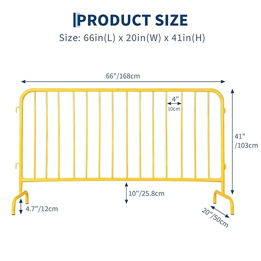 Garvee Interlocking Steel Barricade 5.5 Ft. Heavy Duty Galvanized Metal Barricade Interlocking Steel Road Barriers with with Bridge Feet Base for Crowd Control Event Fencing Indoor/Outdoor Yellow