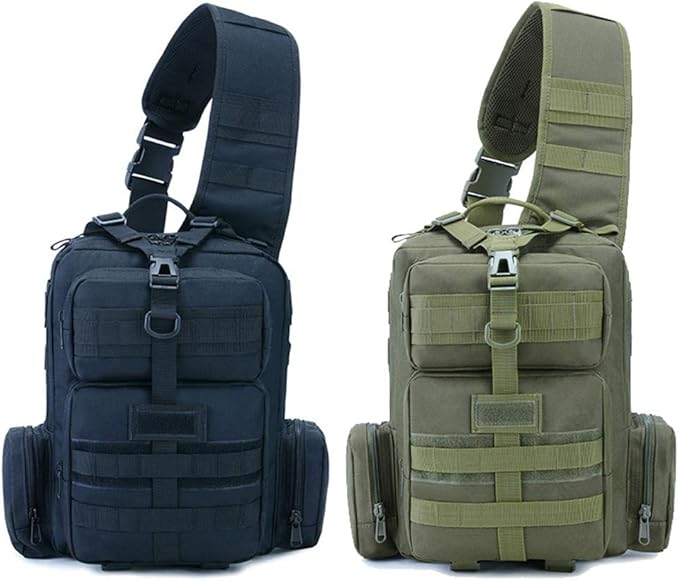 Sunnystacticalgear Outdoor Sports Hiking Sling Bag Shoulder Pack Camouflage Tactical Molle Chest Bag - Black