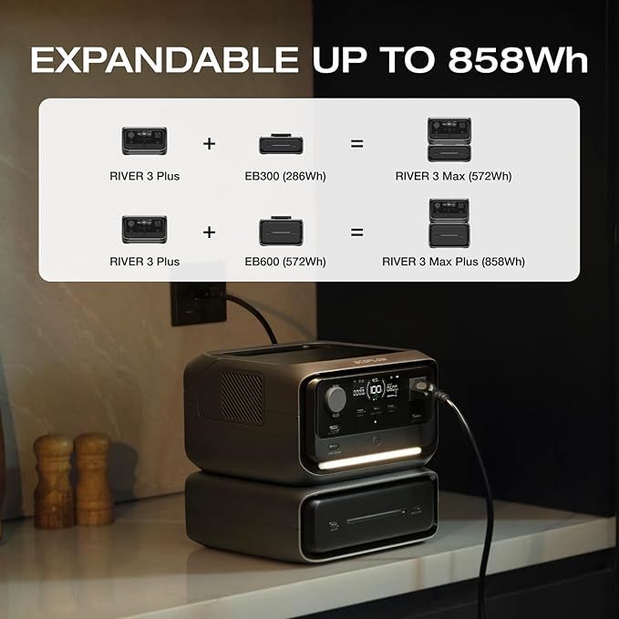 EF ECOFLOW River 3 Plus Portable Power Station Extra Battery EB300 286Wh Expansion LiFePO4 (LFP) Battery with 10-Year Lifespan Built-in 140W USB-C Port for Charging/Discharging Use Independently