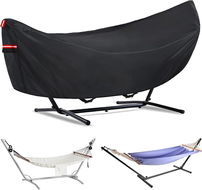 Waterproof 10 FT Hammock Cover 210T Sun Rain UV Dust Snow Protection Outdoor Hammock Covers with Windproof Straps &amp Soft Cotton Lining for 10ft Stand