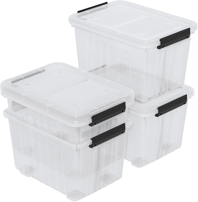 30 Quart Storage Boxes with Wheels 4-Pack Clear Plastic Storage Bins with Lids