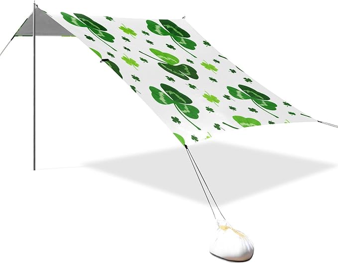 Beach Canopy with Windproof Ropes &amp Sandbags Beach Tent Sun Shade Sun Shelter for Camping Trips Fishing Backyard Fun or Picnics St. Patrick's Day Clover