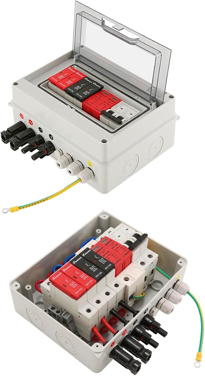VOU 600V Solar DC PV Combiner Box2 String with Lightning Arrester Connector for On/Off Grid Solar Panel System2 Input 1 Out 15A Rated Current Fuse63A Circuit BreakerIP65 WaterproofMCBSPD