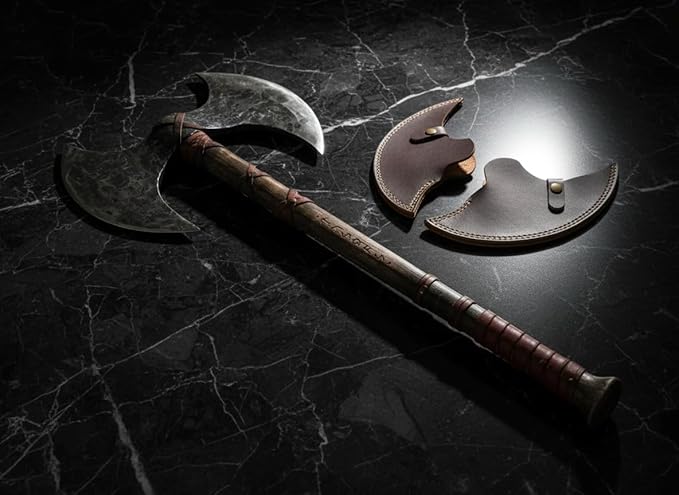 40” Two-Handed Viking Axe Large Double Headed Dane Norse Functional Axe Chopping Wood Axe Throwing Camping Tactical Tomahawk Axe Sheath Viking Axe Real Axes &amp Hatchets for Men Gift Set