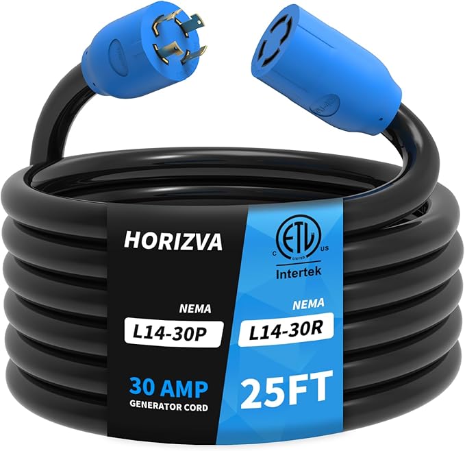 30 Amp Generator Cord 25FT 4 Prong NEMA L14-30P/L14-30R Generator Extention Cord Twist Lock Heavy Duty 10 Gauge Outdoor Extension Cable for RV Camper and Generator to House ETL Listed