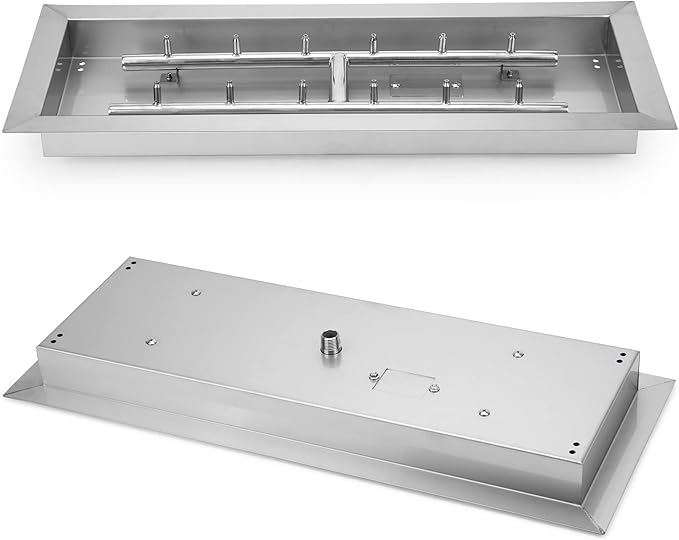 Stanbroil 24 x 8 Upgrade Rectangle Fire Pit Jet Burner Pan 304 Stainless Steel Natural &amp Propane Gas Firepit for Outside High Flame 90k BTU Max