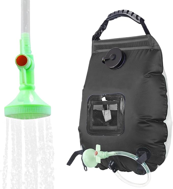Solar Camping Shower - 5 Gallon Portable Bag Head with Hose Included Camp Bath Pouch with Solar Heating Outdoor Shower 20L Capacity Portable Showers for Beach Indoor Cabin