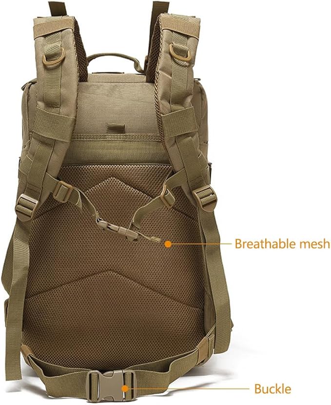 45L Military Tactical Backpack For Men Molle Daypack 3 Day Bug Out Bag Hiking Fishing Backpack Rucksack (Mud Color)
