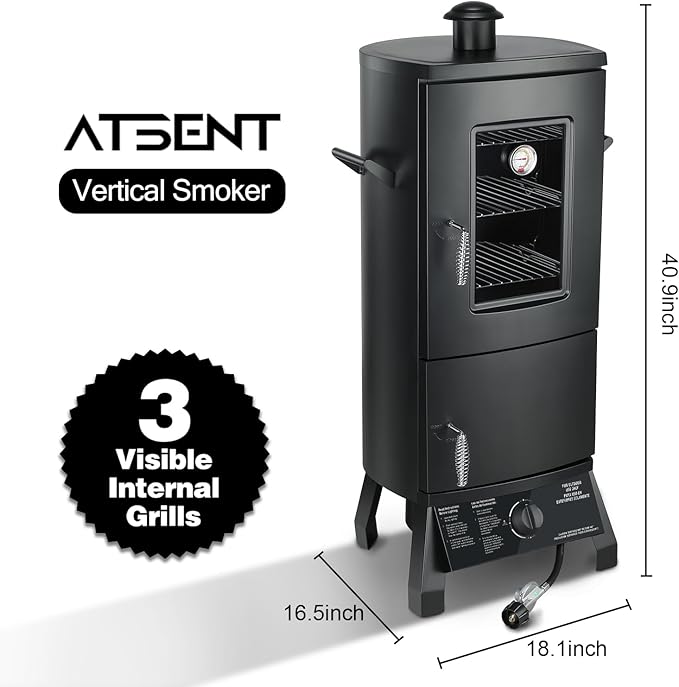 Propane Smoker Vertical Smoker with Three Removable ShelvesOutdoor Grills &amp Smokers with Thermometer for BBQ BackyardBlack…