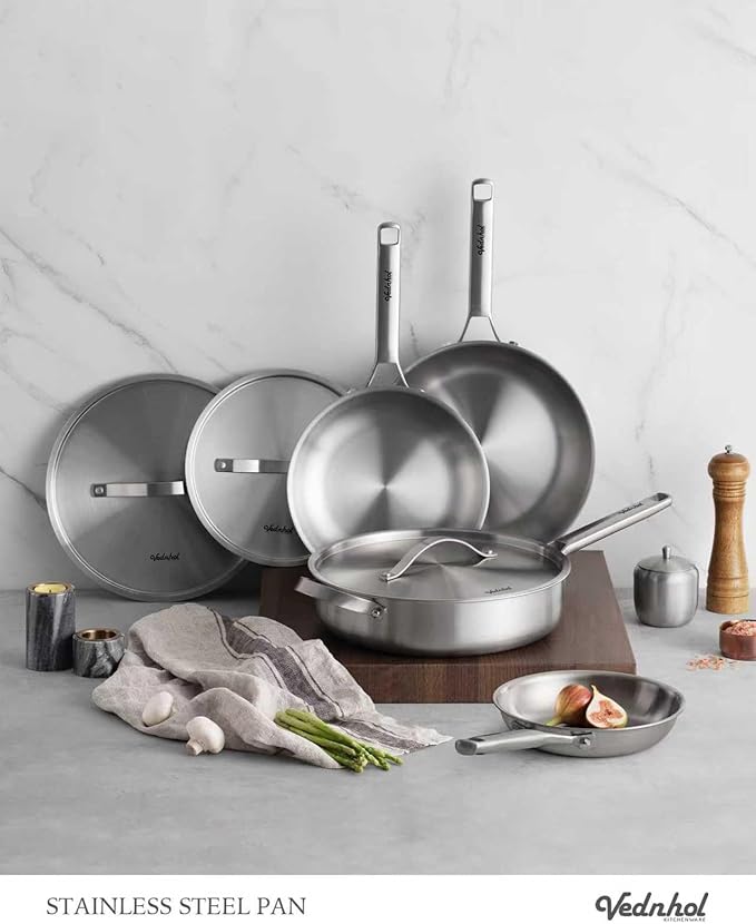 Stainless Steel Cookware Set 8 Pcs Tir-Ply Pots and Pans Set PFOA&ampPTFE Free Dishwasher&ampOven Safe Kitchen Induction Compatible ollas de acero inoxidable para cocinar