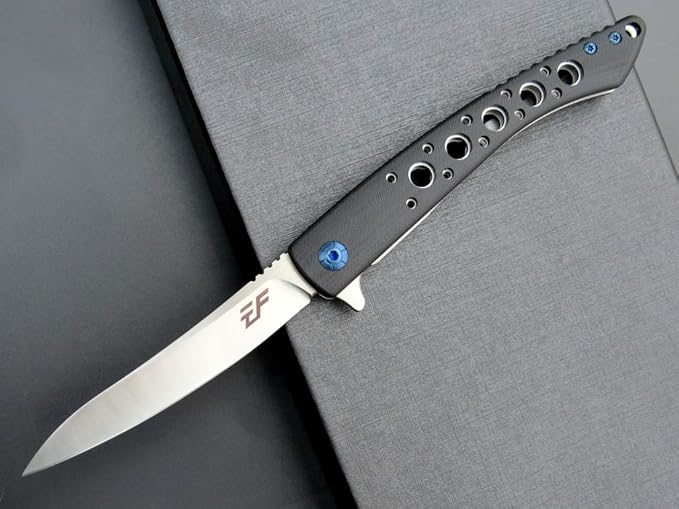 Eafengrow EF943 EDC Folding Knife D2 Steel Blade G10 Handle Flipper Knifes with Pocket Clip for Camping Hiking Survival Outdoor(black)